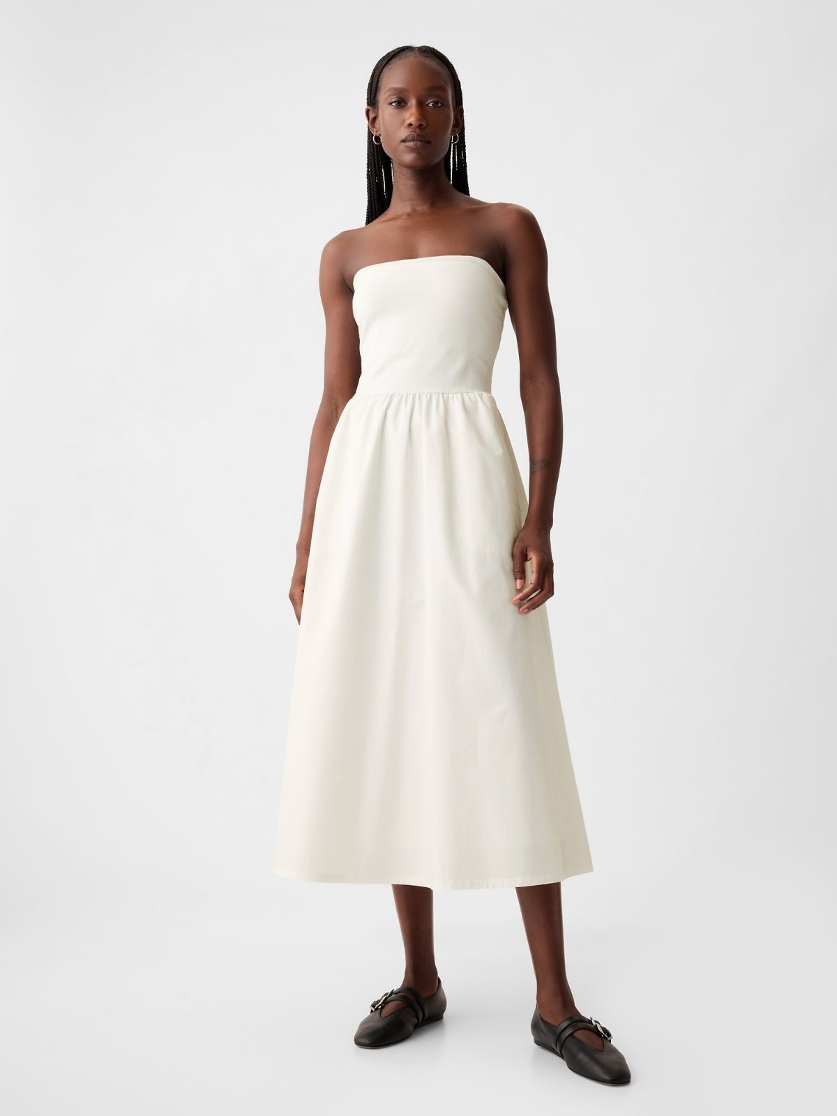 Άσπρο Mixed Media Midi Φόρεμα-431855002