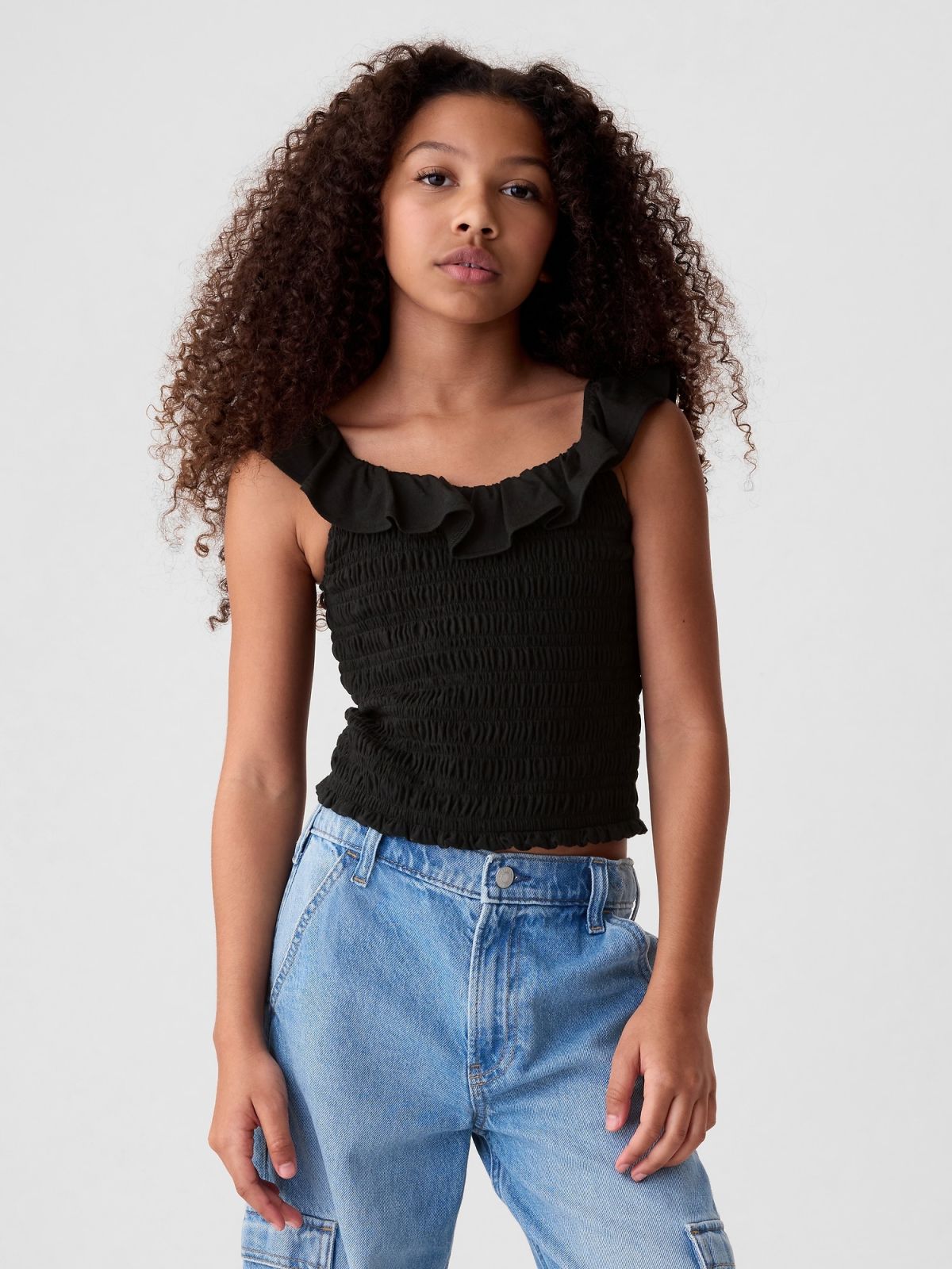 Μάυρο Παιδικό Ruffle Smocked Αμάνικο Τοπ-435150001