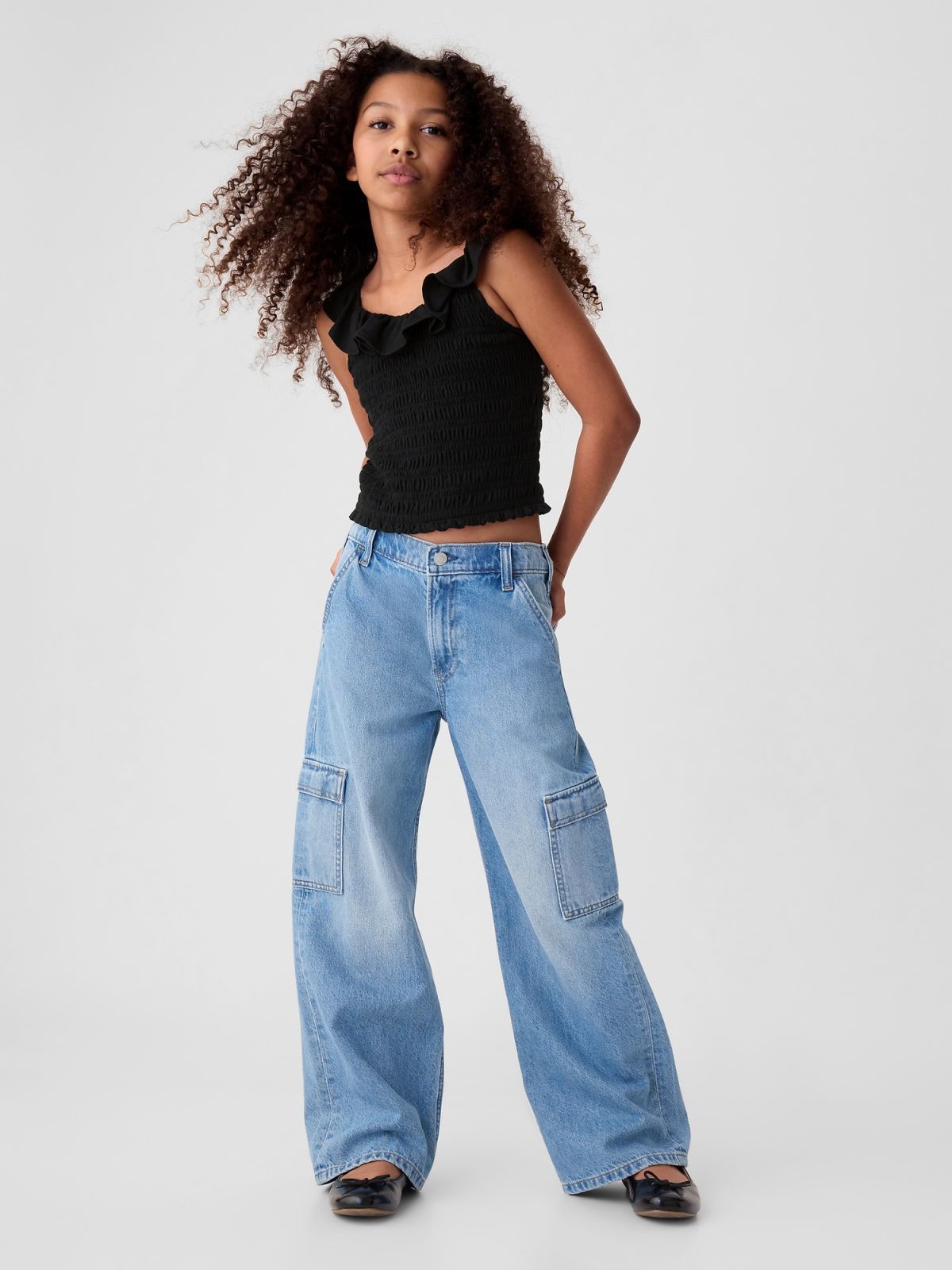 Μάυρο Παιδικό Ruffle Smocked Αμάνικο Τοπ-435150001