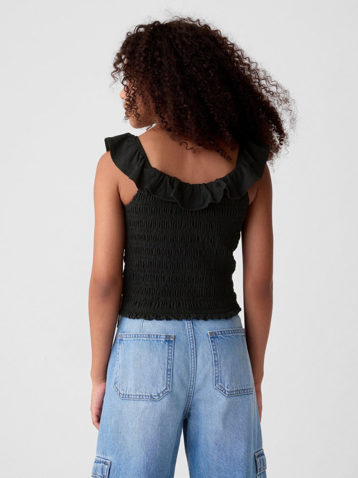 Μάυρο Παιδικό Ruffle Smocked Αμάνικο Τοπ-435150001