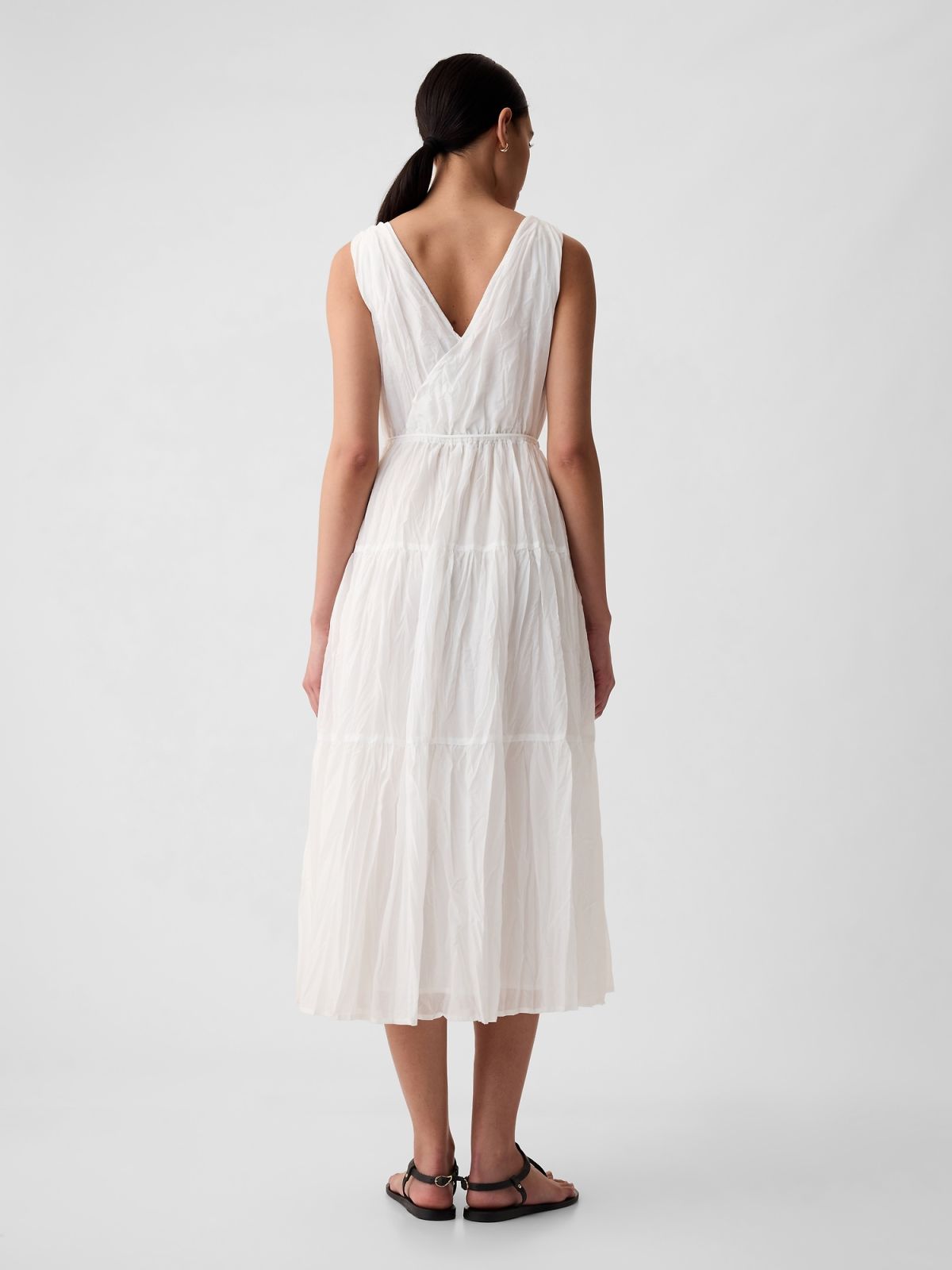 Άσπρο Pleated Tiered Maxi Φόρεμα-429510002