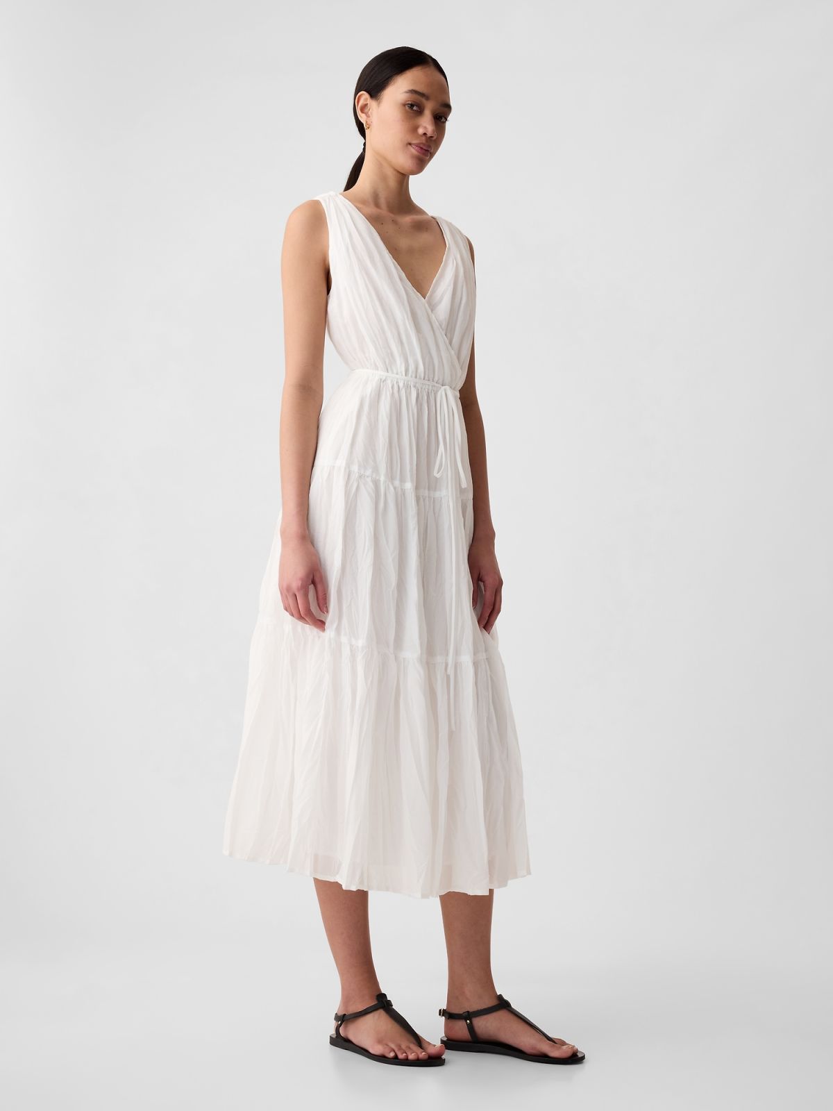 Άσπρο Pleated Tiered Maxi Φόρεμα-429510002