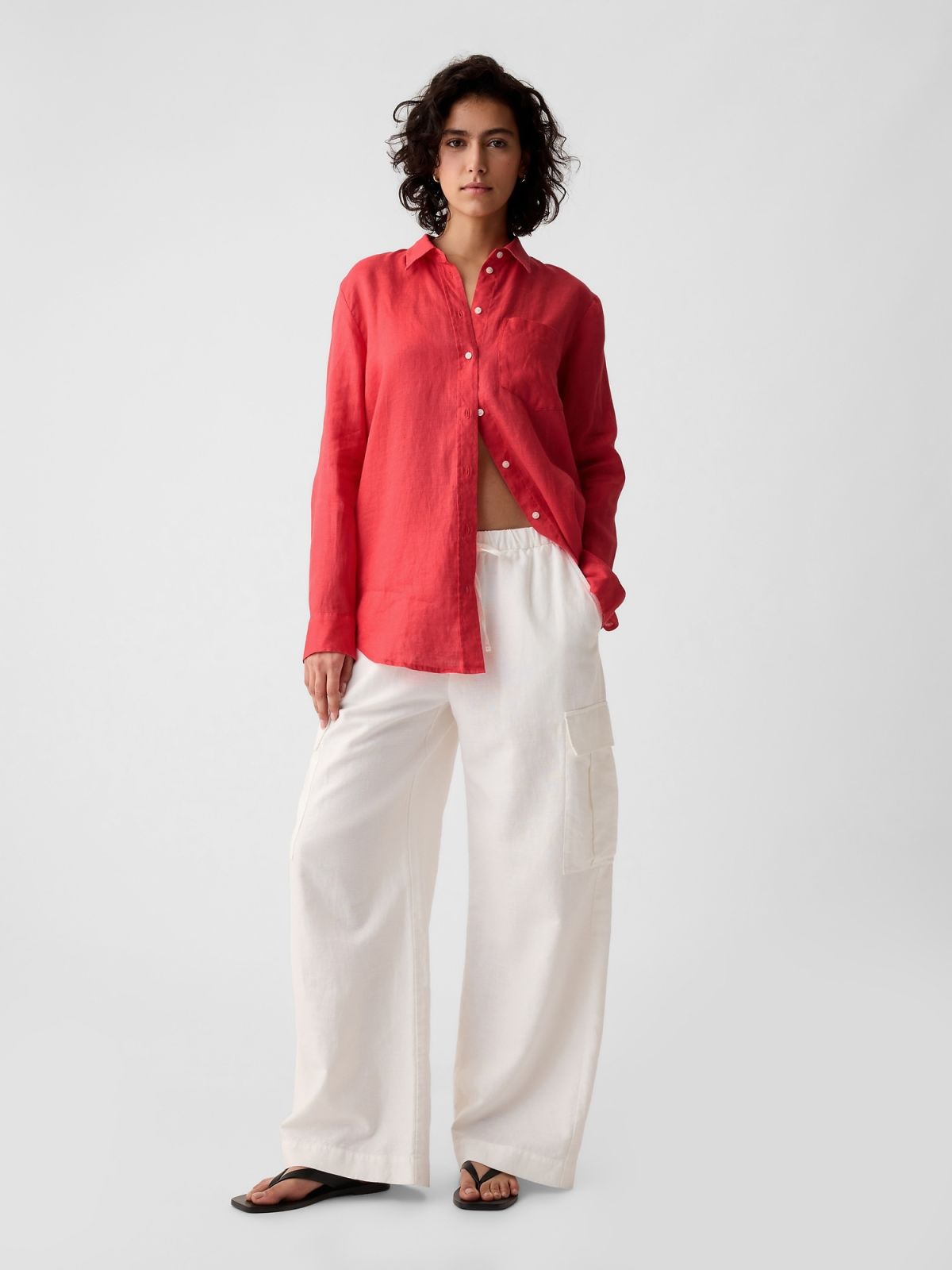 Κόκκινο Λινό Boyfriend Πουκάμισο-875983011