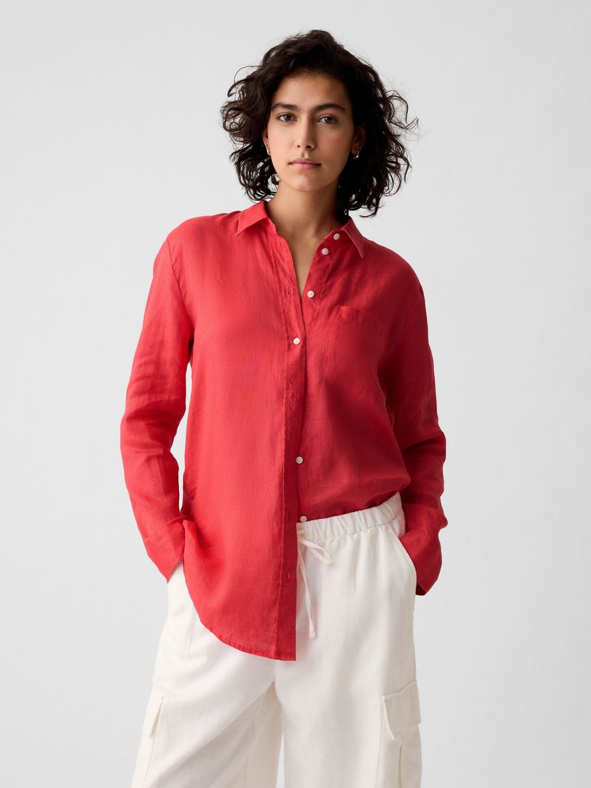 100% Linen Boyfriend Shirt-875983011