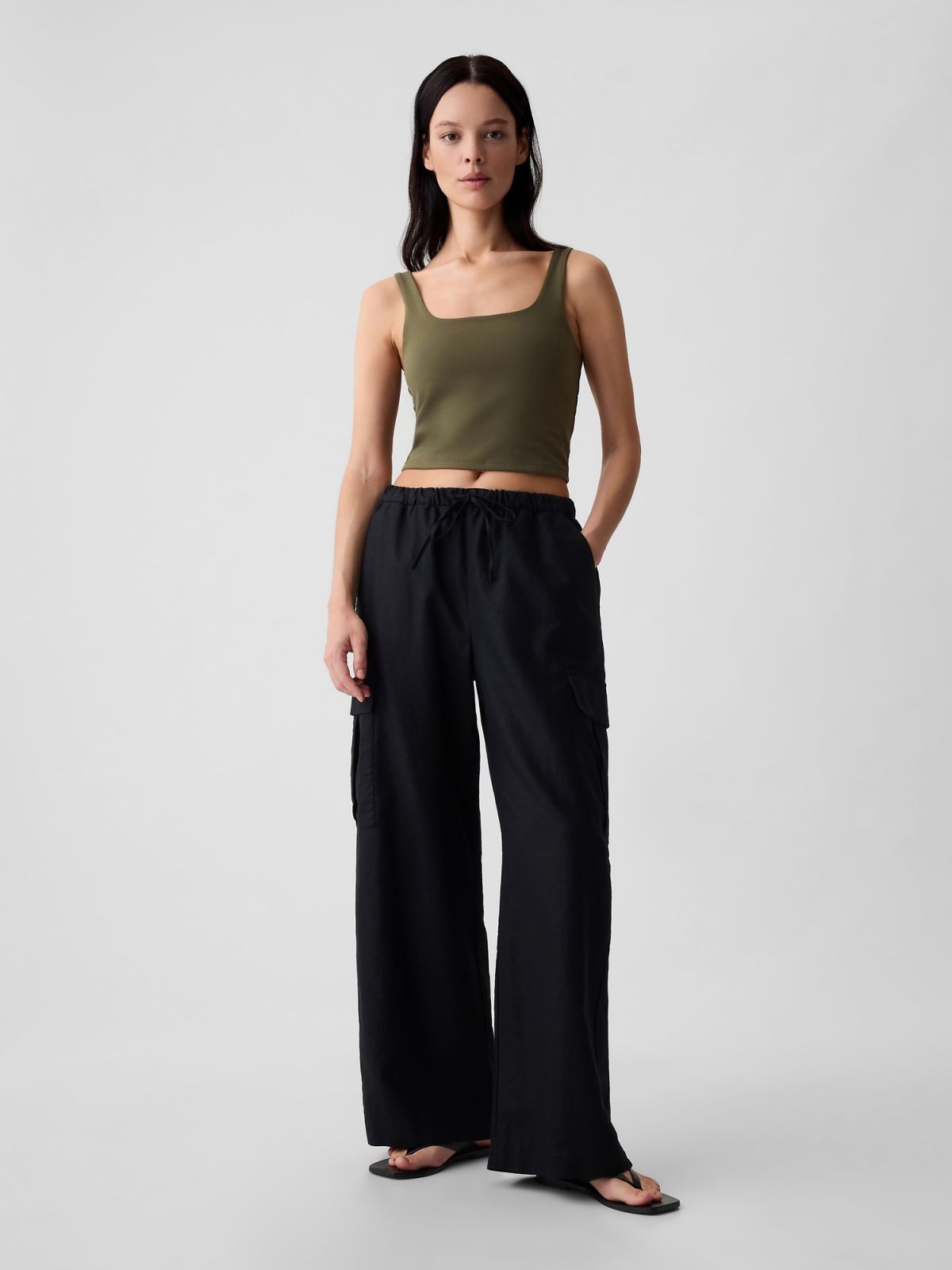 Πράσινο Compact Jersey Cropped Αμάνικο Τοπ-407981004