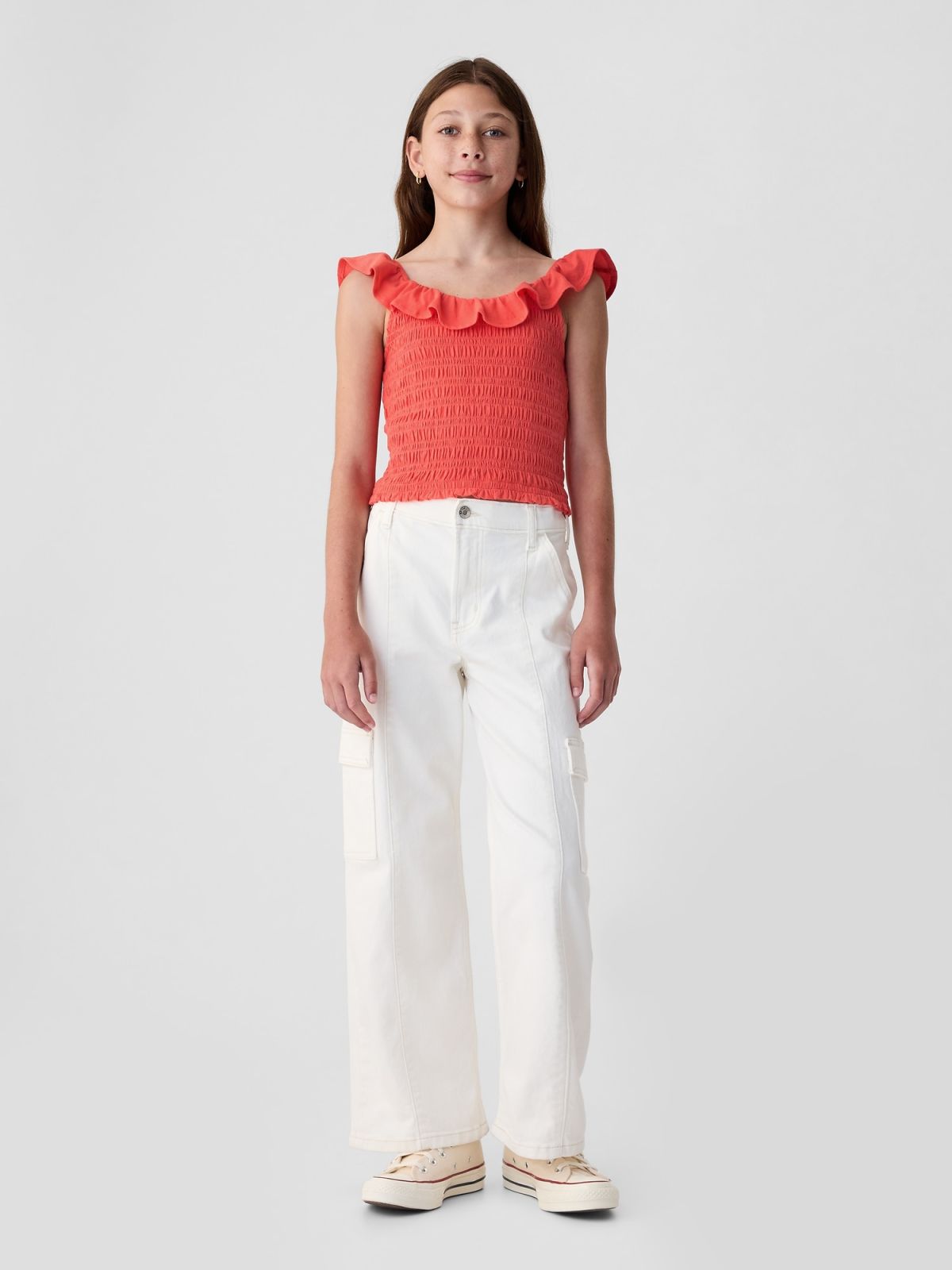 Κόκκινο Παιδικό Ruffle Smocked Αμάνικο Τοπ-435150000