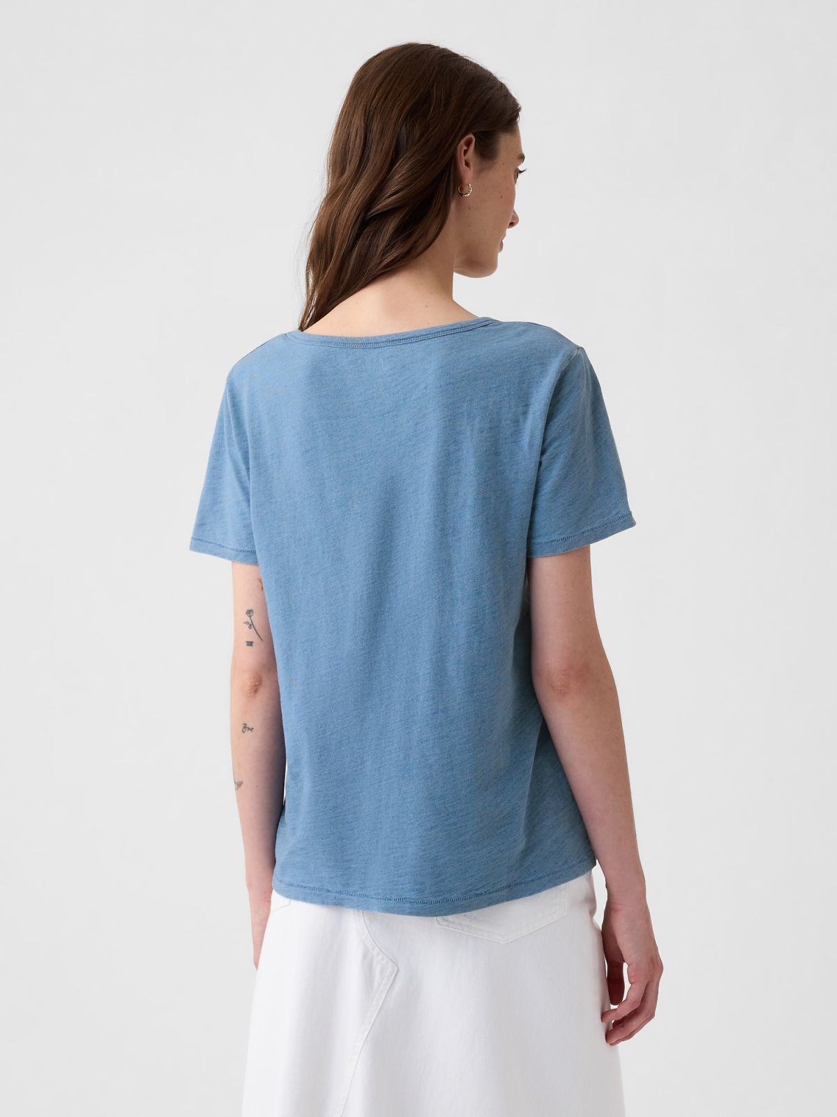 Μπλε Vintage Indigo V-Neck Μπλούζα-511081000