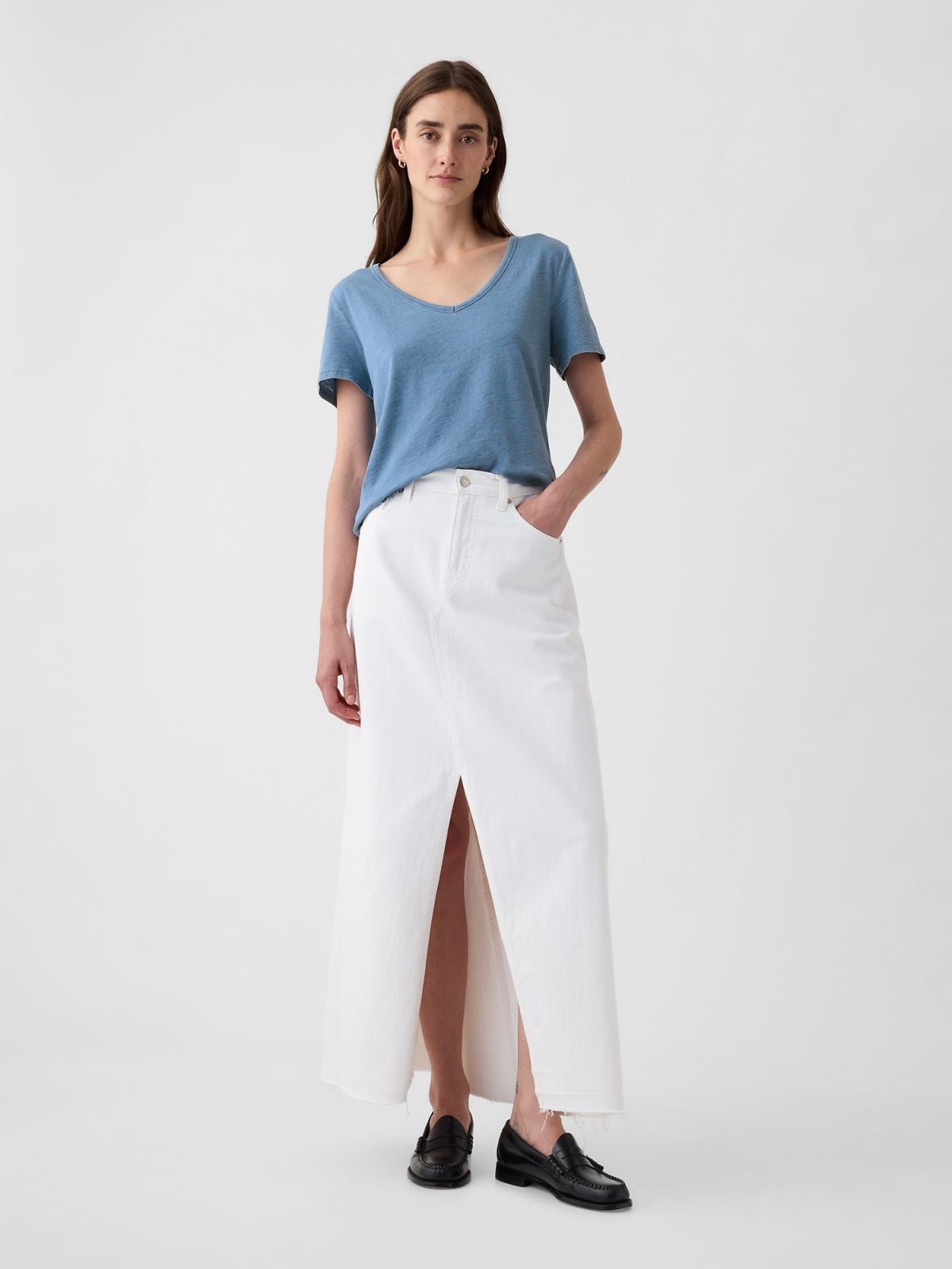 Μπλε Vintage Indigo V-Neck Μπλούζα-511081000