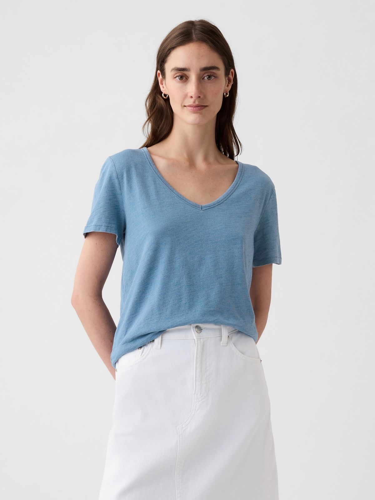 Μπλε Vintage Indigo V-Neck Μπλούζα-511081000