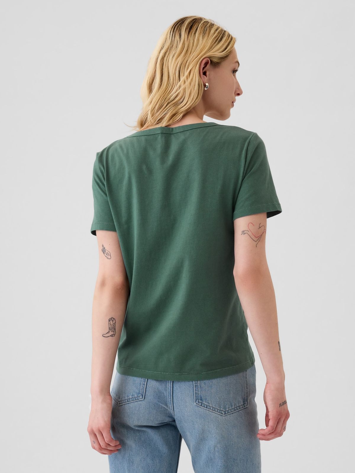 Πράσινη Vintage V-Neck Μπλούζα από Οργανικό Βαμβάκι-740140074