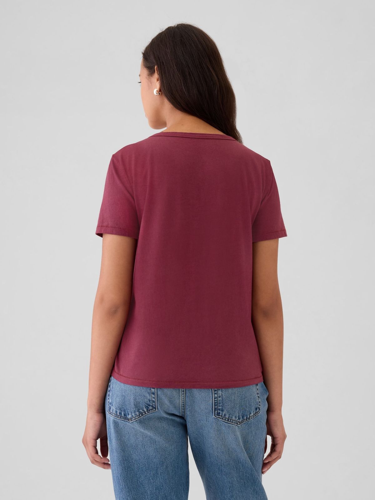 Κόκκινη Vintage V-Neck Μπλούζα από Οργανικό Βαμβάκι-740140072