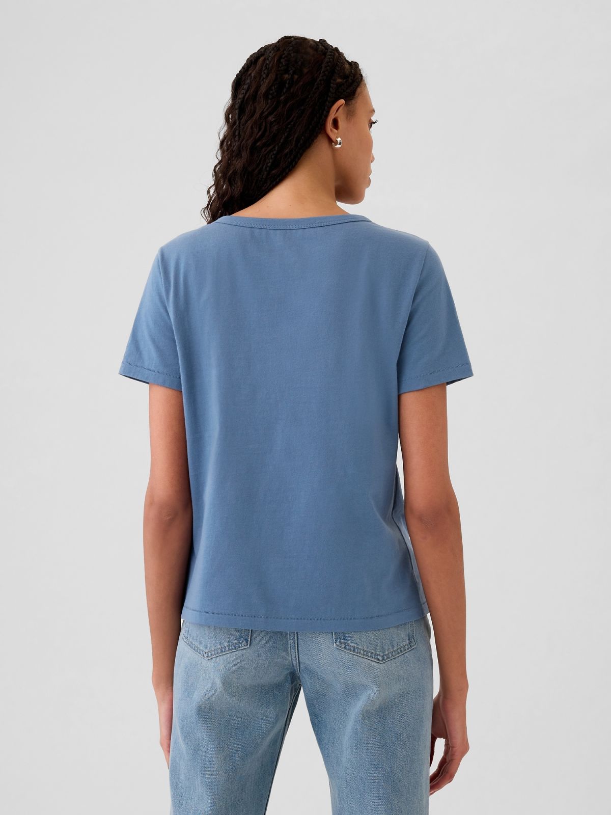 Μπλε Vintage V-Neck Μπλούζα από Οργανικό Βαμβάκι-740140073