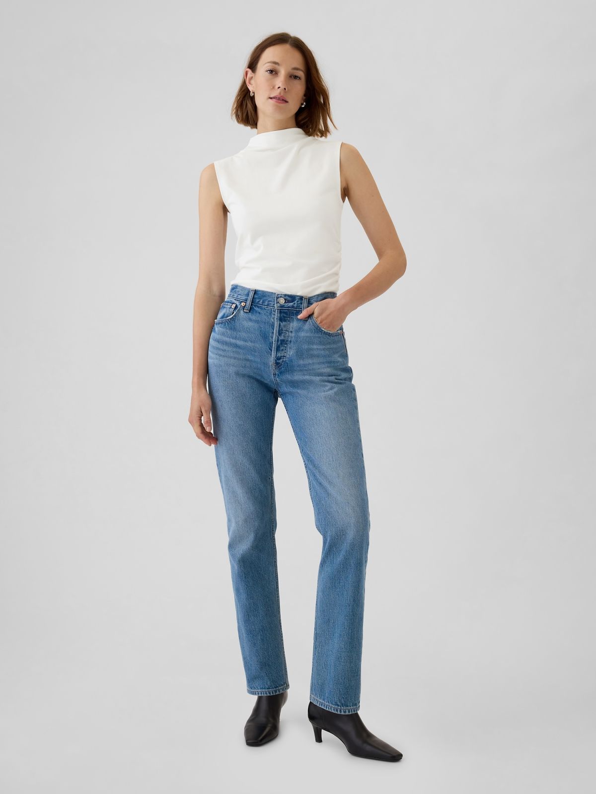 Modern Funnel-Neck Ruched Tank Μπλούζα-521686001