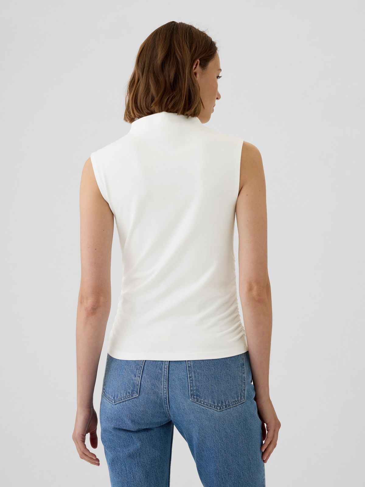 Modern Funnel-Neck Ruched Tank Top-521686001