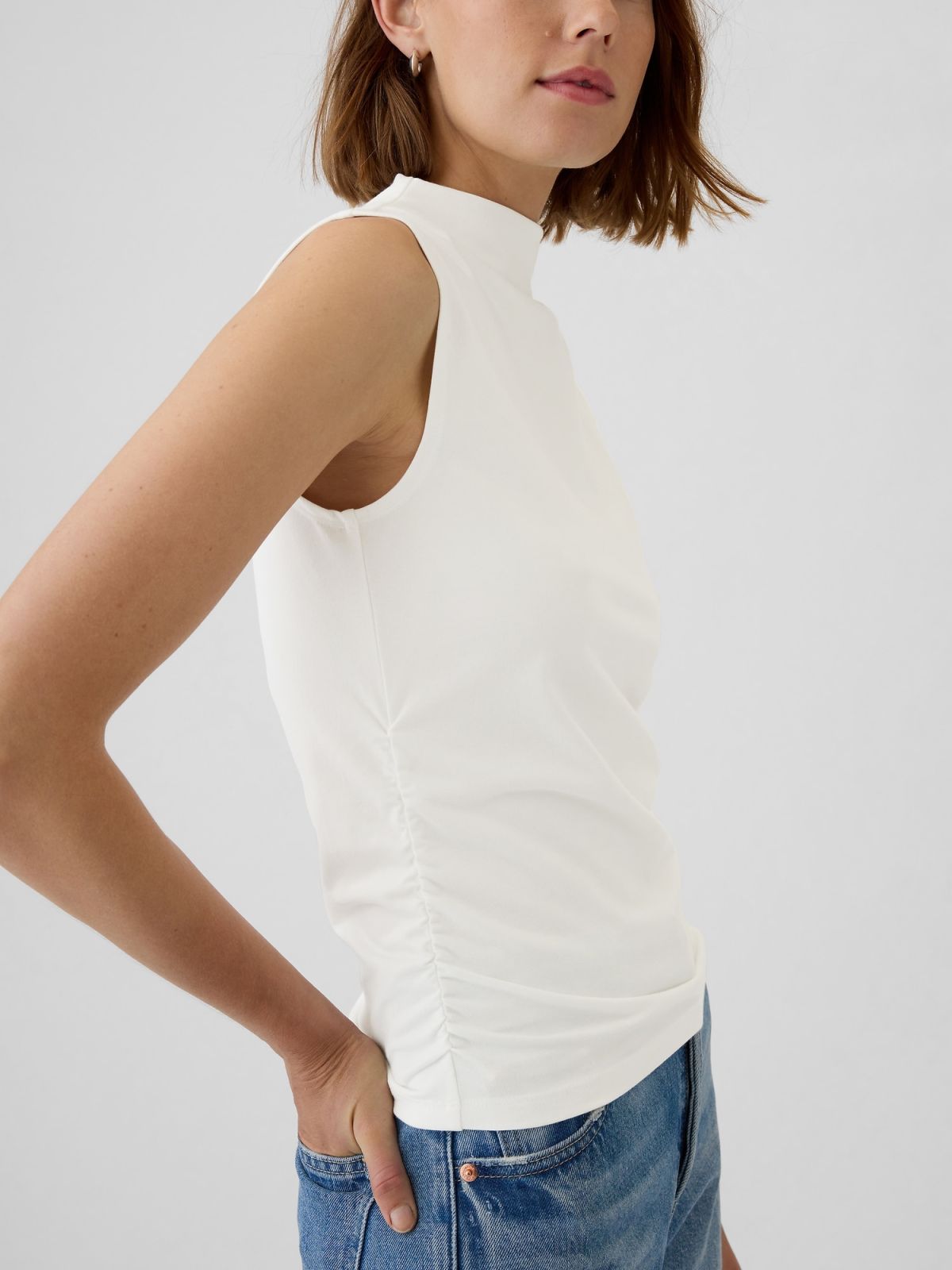 Modern Funnel-Neck Ruched Tank Μπλούζα-521686001