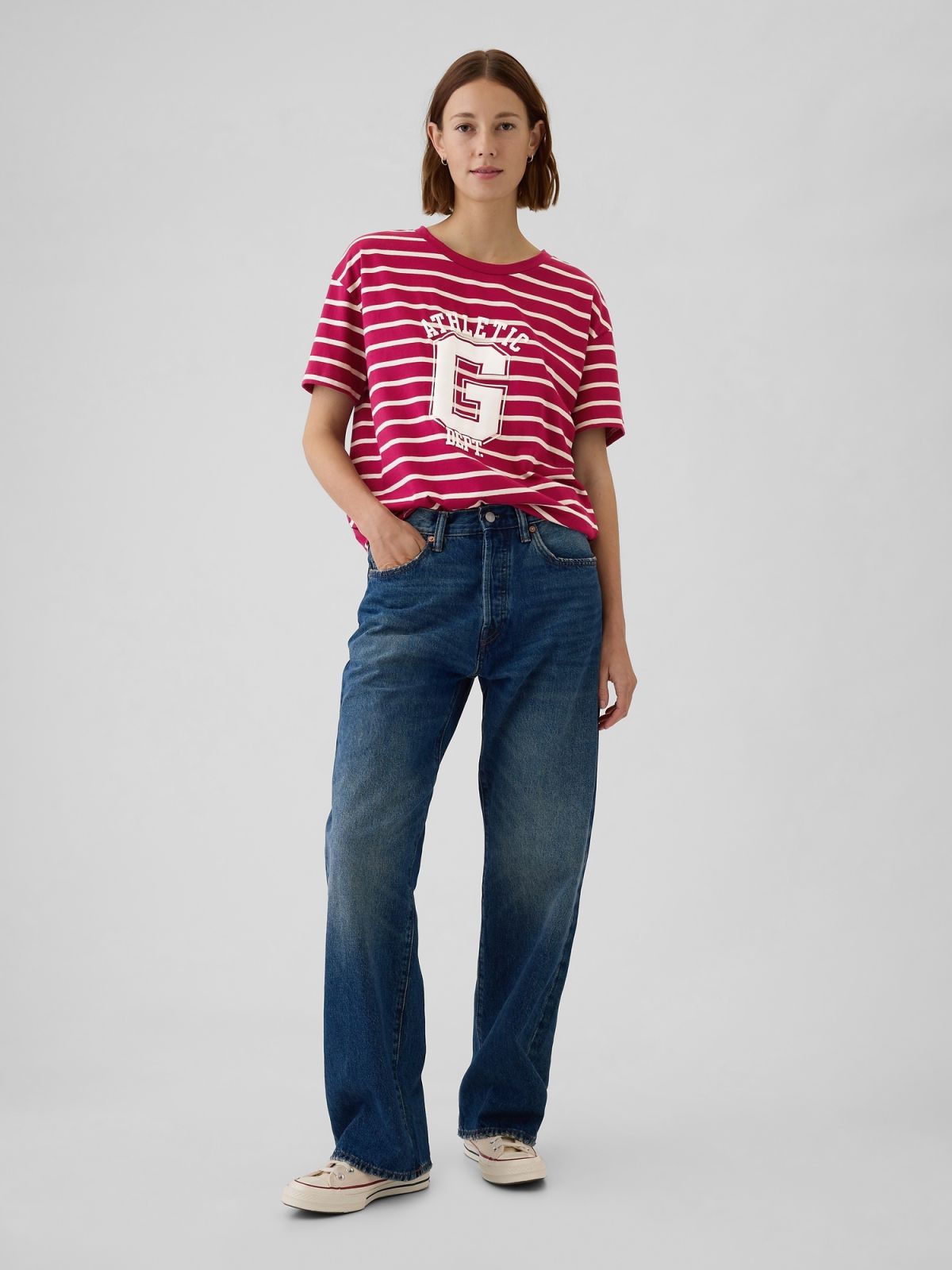 Οργανικό Βαμβάκι Oversized Boyfriend Logo Μπλούζα-500012005