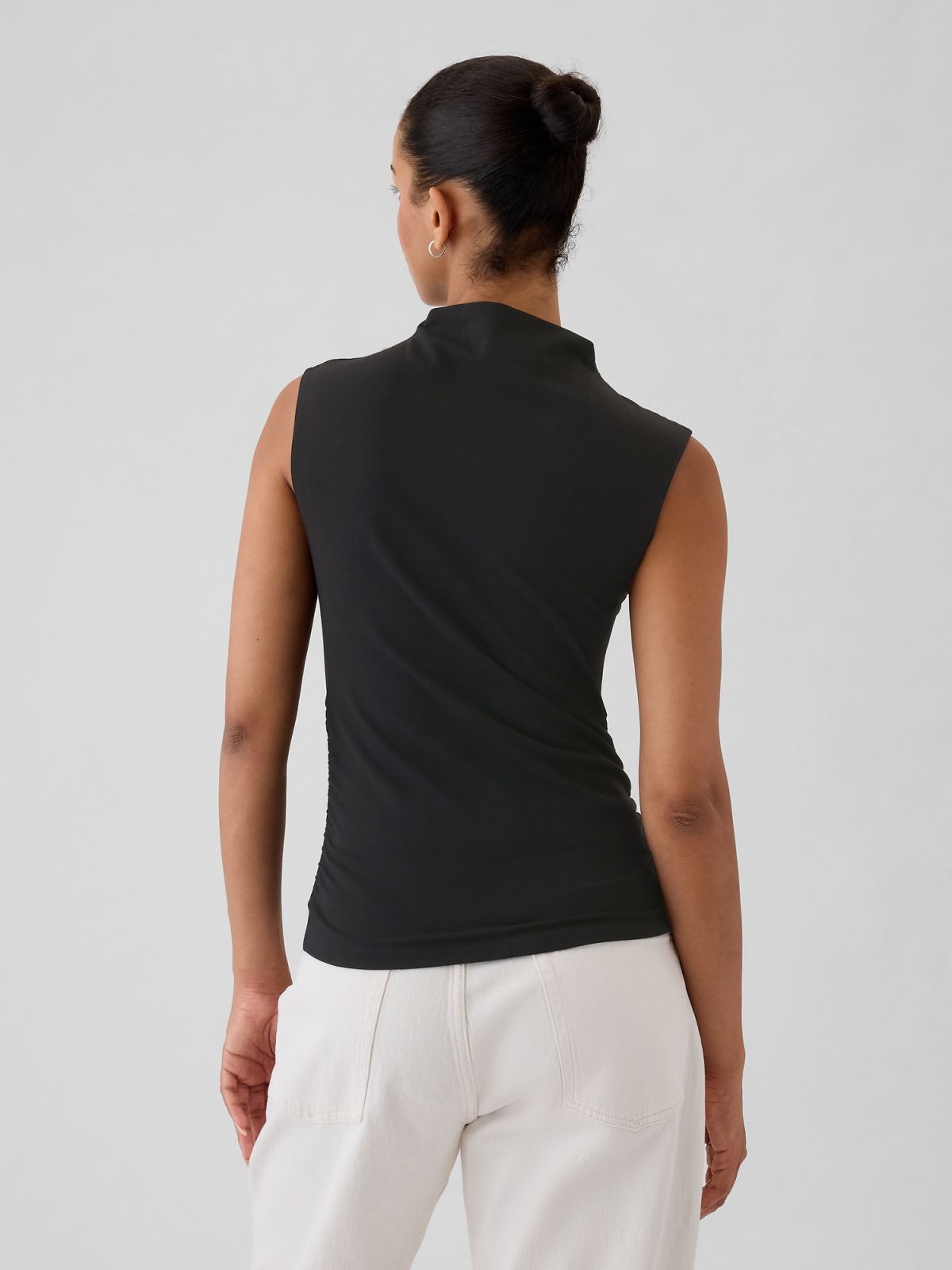 Modern Funnel-Neck Ruched Tank Top-521686002