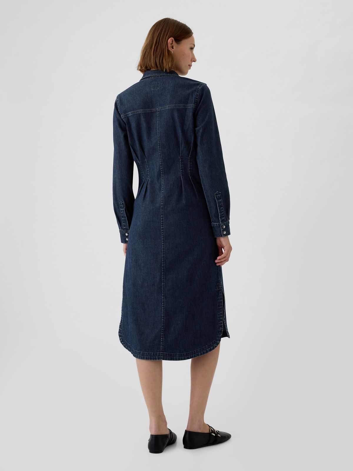 Western Pleated Denim Midi Dress-516975000