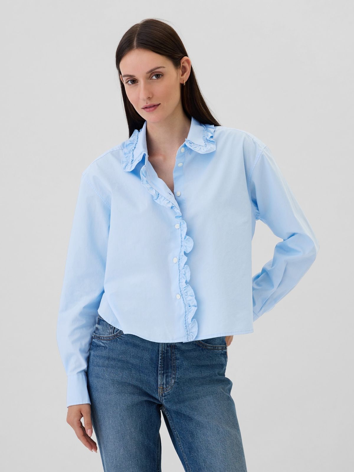 Classic Cropped Poplin Ruffle Shirt-543938000
