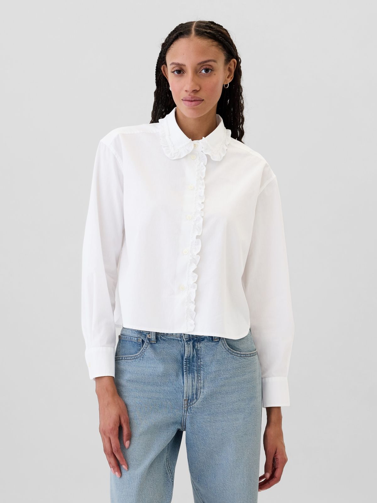 Classic Cropped Poplin Ruffle Shirt-543938001