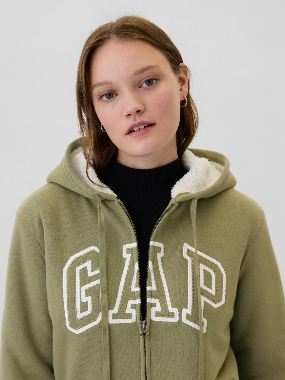Relaxed Gap Logo Sherpa-Lined Zip Φούτερ με Κουκούλα-498594006