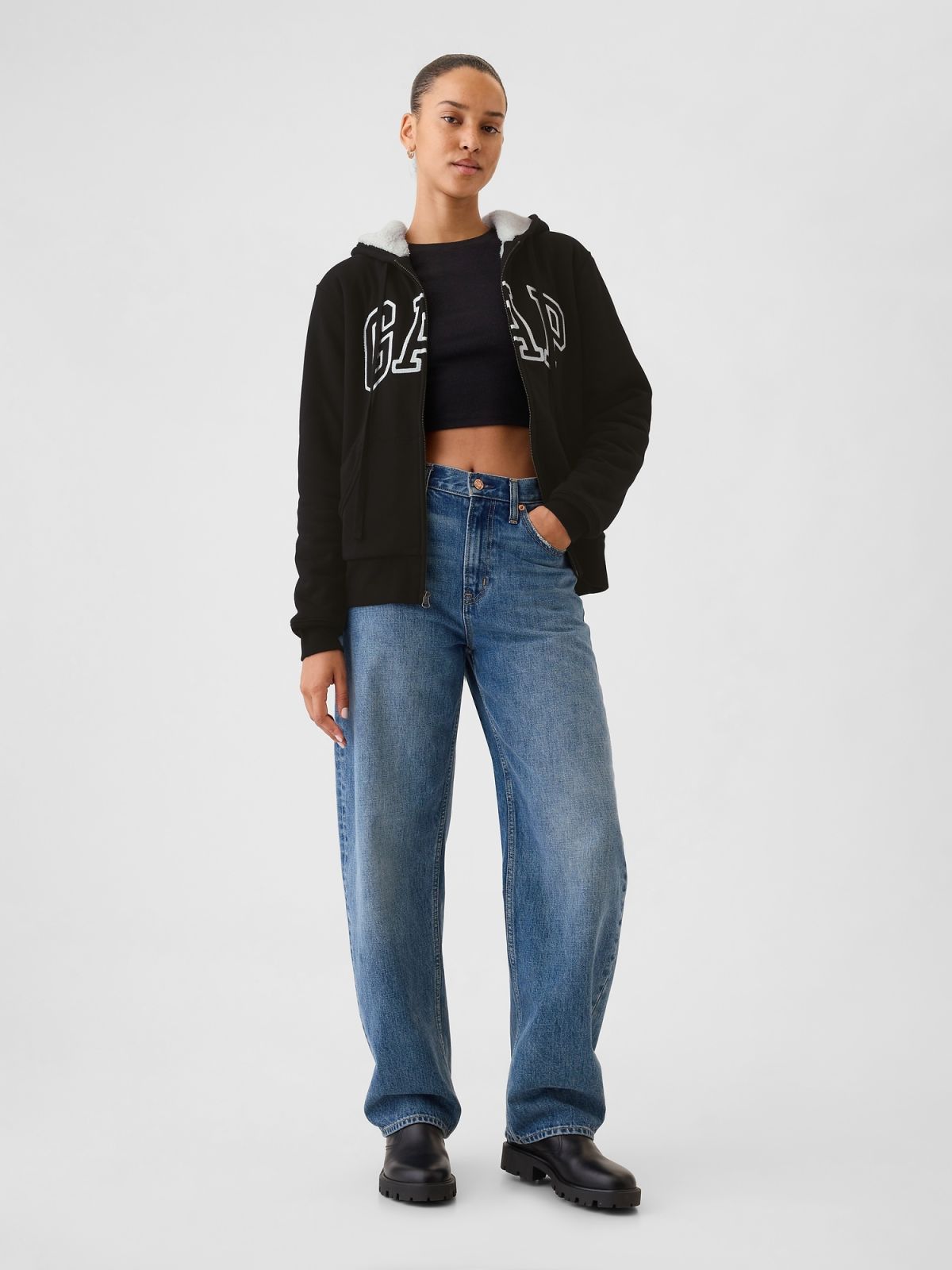 Relaxed Gap Logo Sherpa-Lined Zip Φούτερ με Κουκούλα-498594005