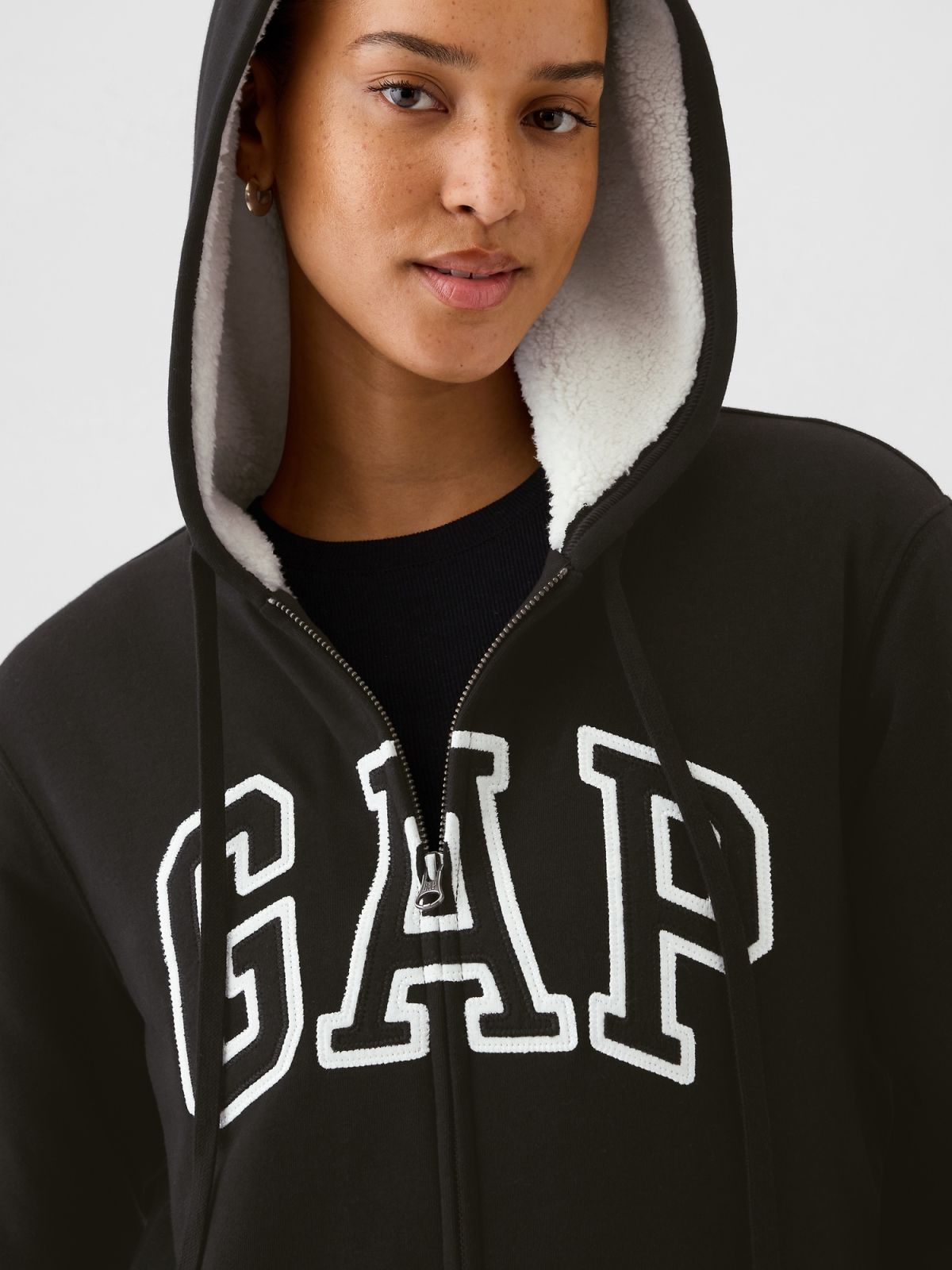 Relaxed Gap Logo Sherpa-Lined Zip Φούτερ με Κουκούλα-498594005