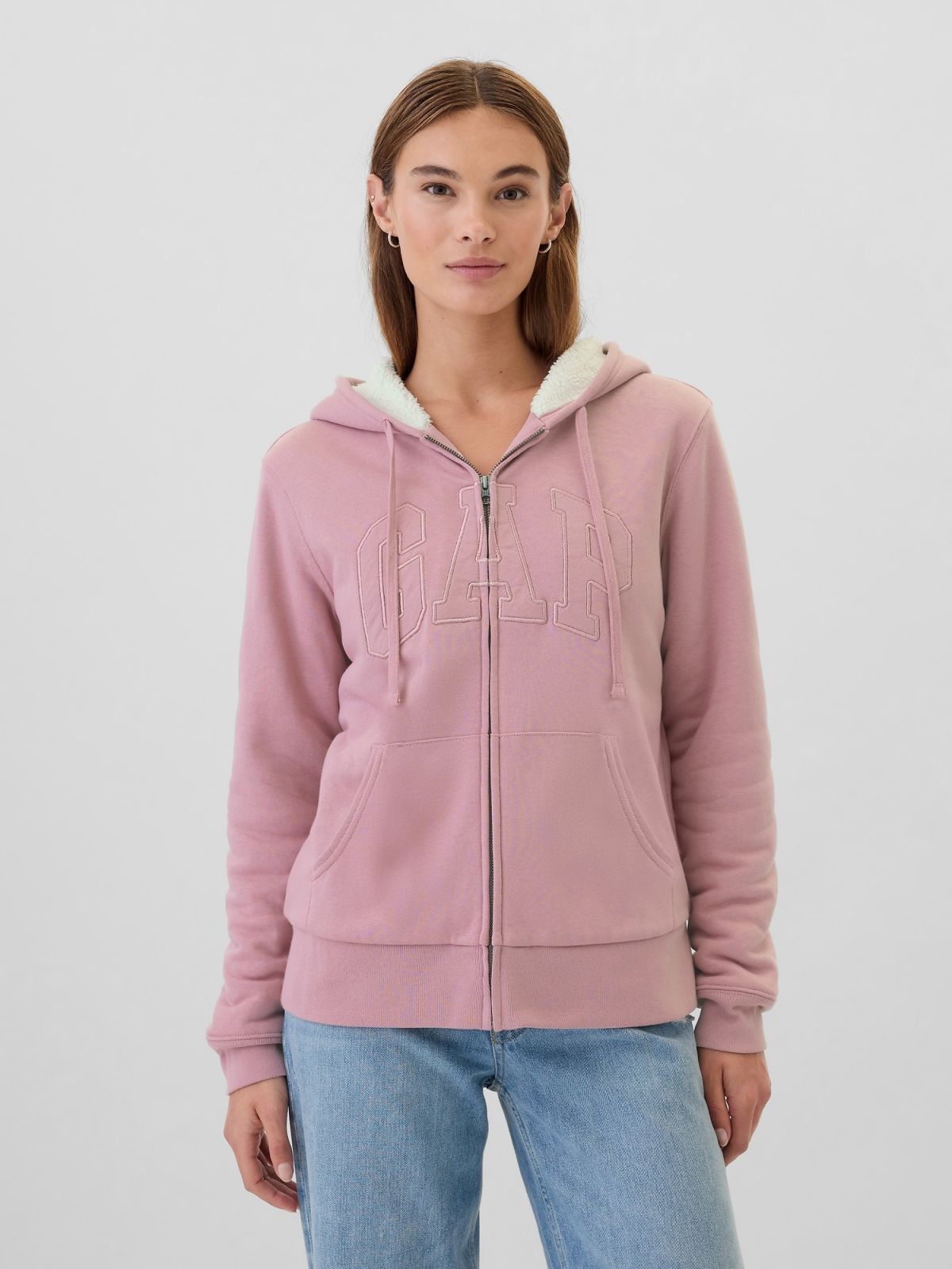 Relaxed Gap Logo Sherpa-Lined Zip Φούτερ με Κουκούλα-498594003