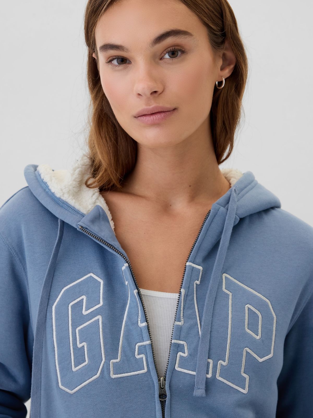 Relaxed Gap Logo Sherpa-Lined Zip Φούτερ με Κουκούλα-498594008