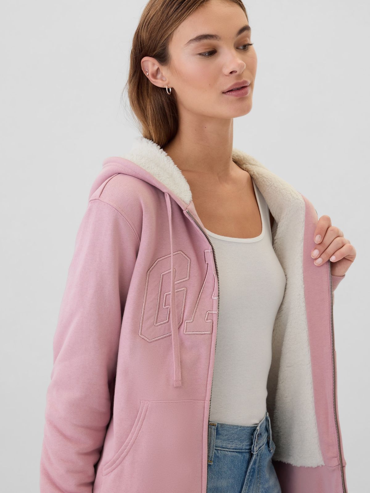 Relaxed Gap Logo Sherpa-Lined Zip Φούτερ με Κουκούλα-498594003