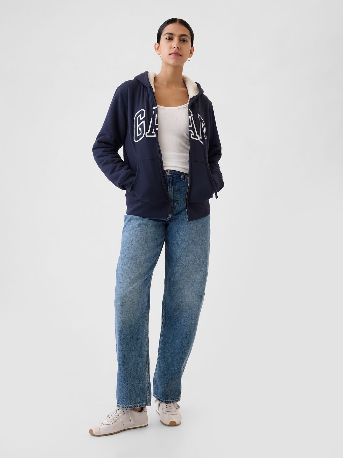 Relaxed Gap Logo Sherpa-Lined Zip Φούτερ με Κουκούλα-498594002