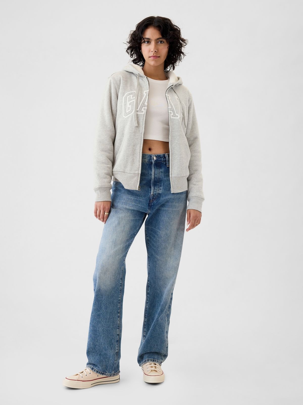 Relaxed Gap Logo Sherpa-Lined Zip Φούτερ με Κουκούλα-498594007