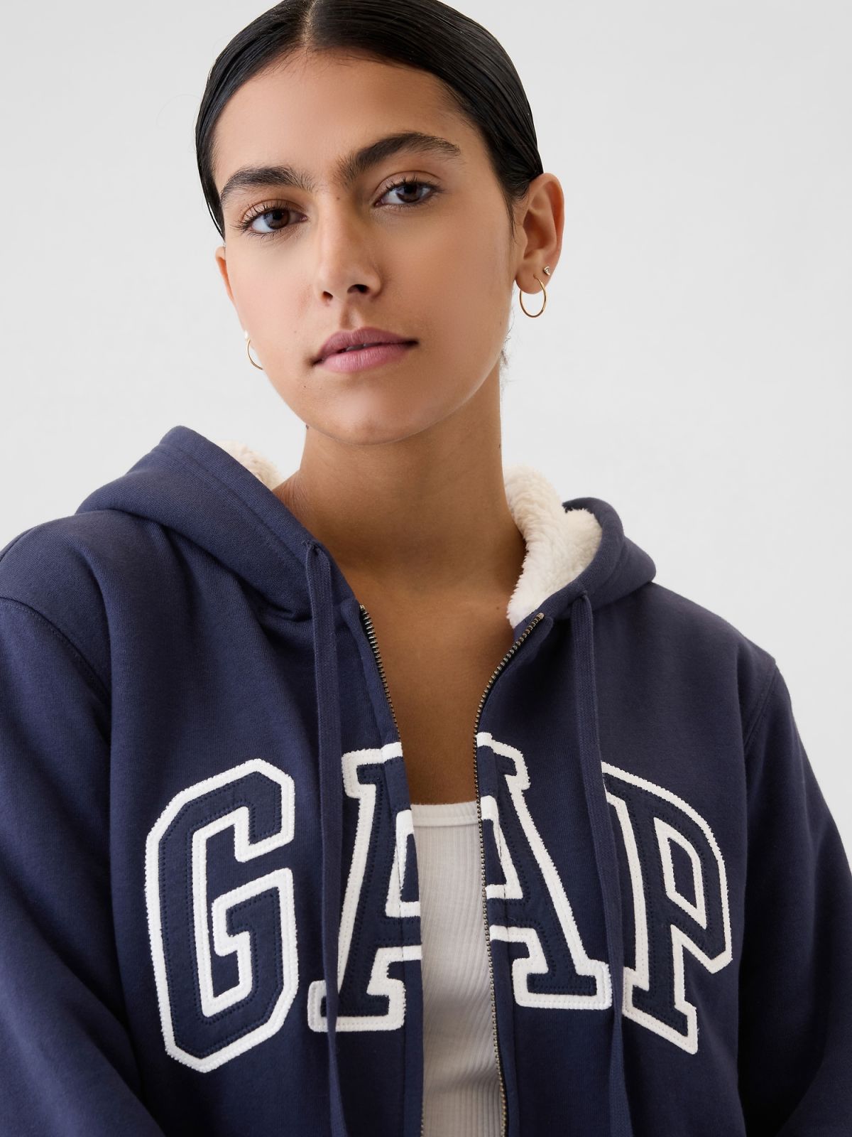 Relaxed Gap Logo Sherpa-Lined Zip Φούτερ με Κουκούλα-498594002