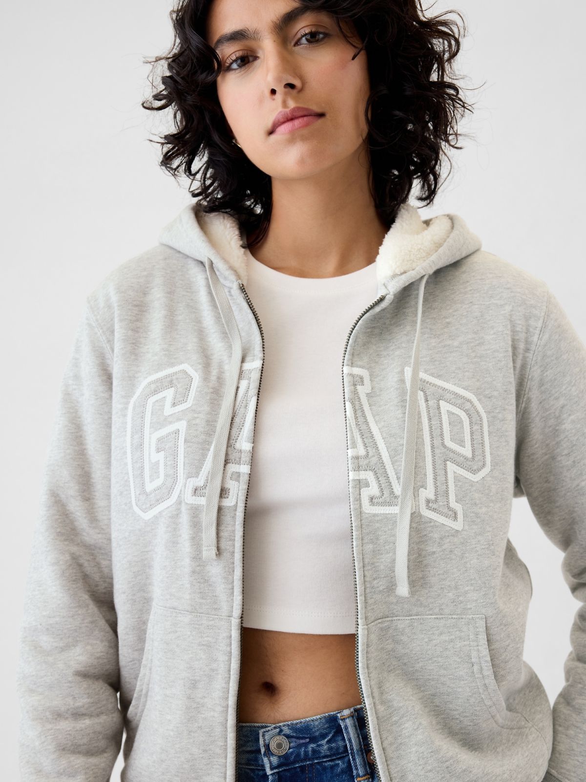 Relaxed Gap Logo Sherpa-Lined Zip Φούτερ με Κουκούλα-498594007