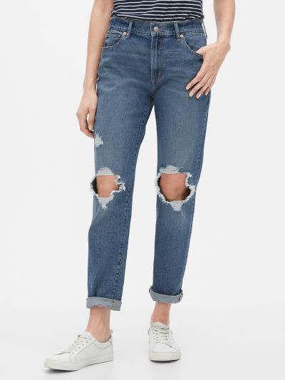 Destructed Mid Rise Girlfriend Jean Παντελόνι-578036000