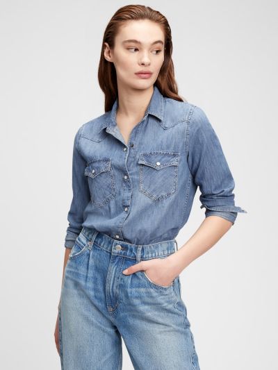 Μπλε Denim Western Πουκάμισο-239372000