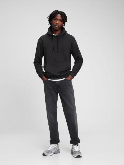 Μαύρο Fleece Φούτερ με Κουκούλα-737296012