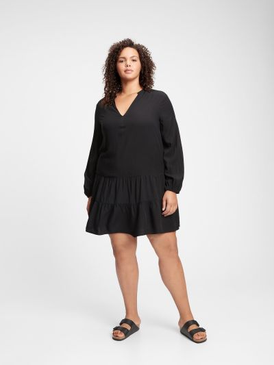 Μαύρο V-neck Μίνι Φόρεμα-728016001