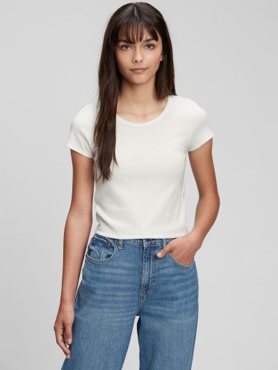 Άσπρη Teen Ribbed-Knit Μπλούζα-815846001