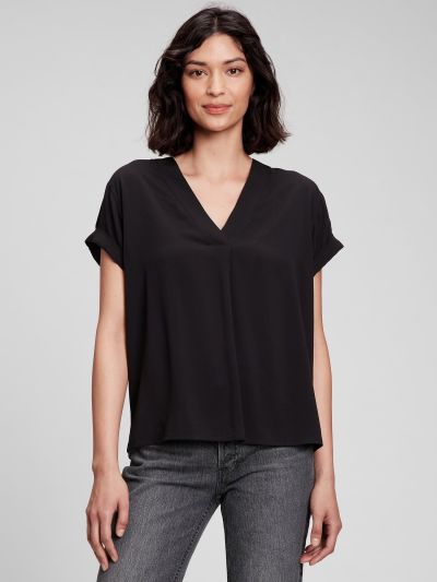 Μαύρη V-Neck Μπλούζα-821616000