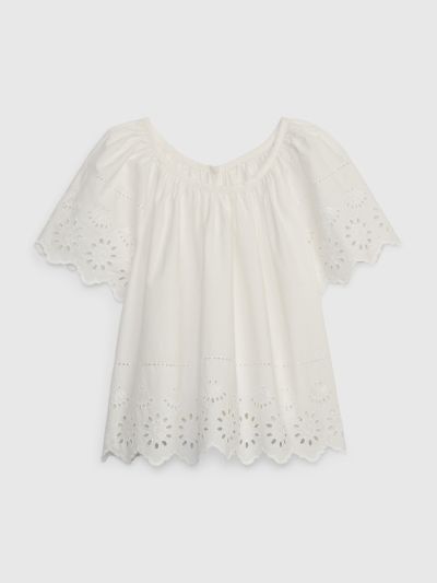 Άσπρη Παιδικό Eyelet Μπλούζα-813299000