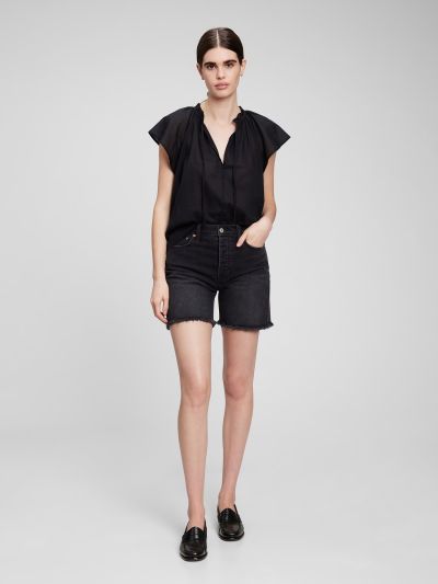 Μαύρο Tie-Front Flutter Sleeve Τοπ-815688003