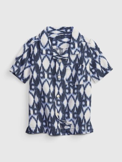 Μπλε Νηπιακό Λινό-Βαμβάκι Button-Down Πουκάμισο-794680000