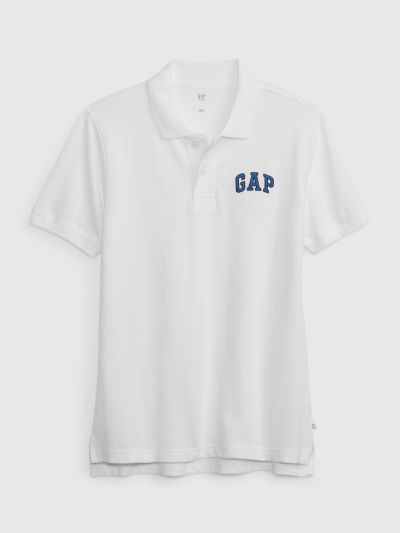 Ασπρη Παιδική Κοντό Μανίκι Gap Logo Polo Μπλούζα-843607001