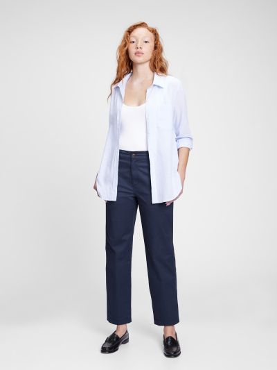 Μπλε High Rise Girlfriend Khaki Παντελόνι με Washwell-819959002