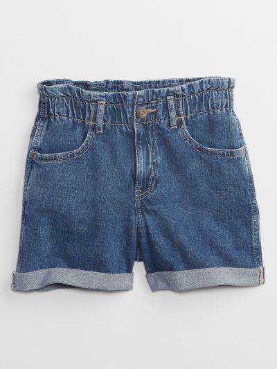 Μπλε Παιδικό High Rise Paperbag Mom Jean Σορτς με Washwell-867297000