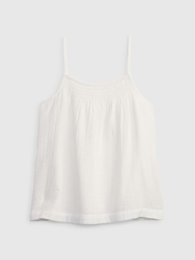 Άσπρη Παιδική Smocked Strappy Αμάνικη Μπλούζα-861627000