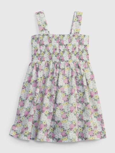 Μπεζ Νηπιακό Smocked Φλοράλ Αμάνικο Φόρεμα-830692000