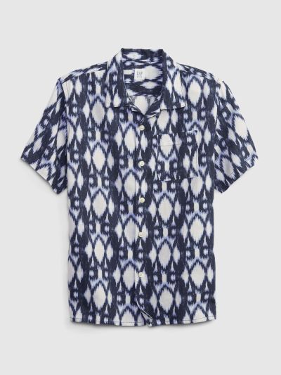Μπλε Παιδικό Λινό-Βαμβάκι Button-Down Πουκάμισο-824556000