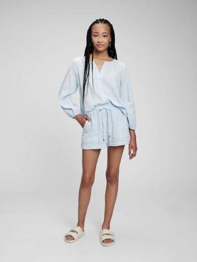 Μπλε Crinkle Gauze High Rise Pull-On Σορτς-866324000